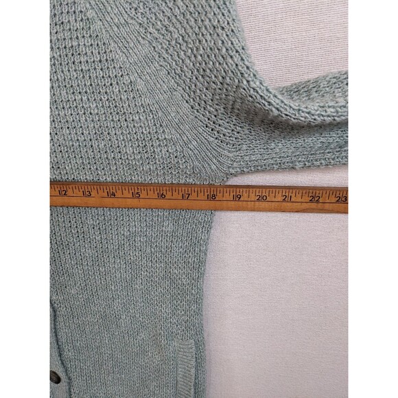 LL Bean Cardigan Sweater Women's Medium Aqua Shawl Collar Chunky Knit Mid Length - Picture 5 of 6